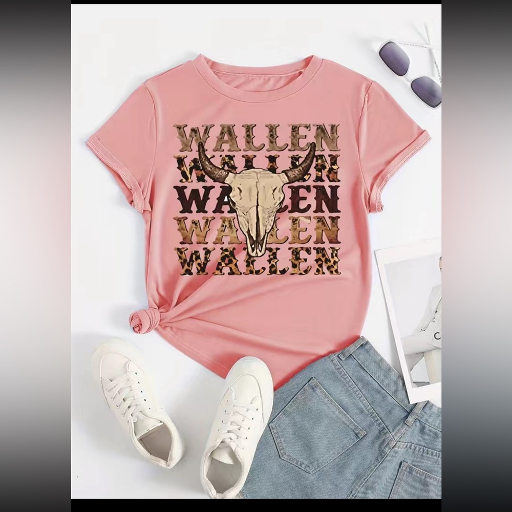 New! WALLEN Cow‎ Skull Print Short Sleeve T-Shirt